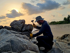 Sampling lithium-pegmatites in Ghana.